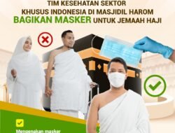 Tim kesehatan sektor khusus Indonesia di Masjidil Harom bagikan masker untuk jemaah haji