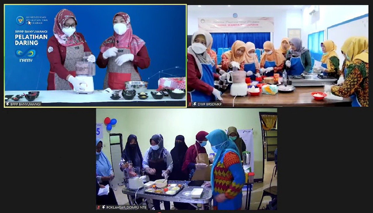 k 1.078 orang peserta yang berasal dari 34 provinsi di Indonesia ikut belajar Pembuatan Dimsum Gyoza Ikan yang terlaksana secara hybrid mendukung realisasi program prioritas Kampung Nelayan Maju (Kalaju)