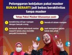 Ingat !! Pesan dari Satgas Pelonggaran Kebijakan Pakai Masker Bukan Berarti jadi Bebas Beraktivitas Tanpa Masker